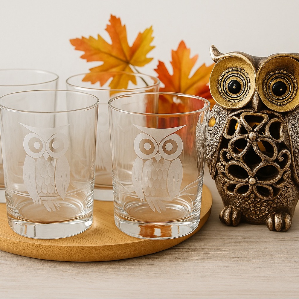 Owl Etched Glass Tumbler Set - Clear